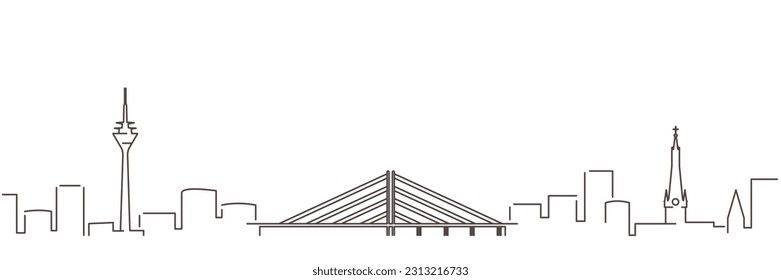 Dusseldorf Dark Line Simple Minimalist Skyline With White Background