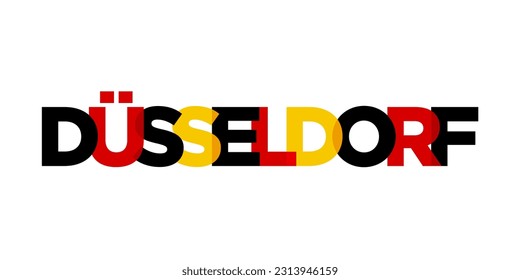 Dusseldorf Deutschland, modern and creative vector illustration design featuring the city of Germany as a graphic symbol and text element, set against a white background