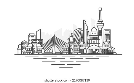 Dusseldorf, Germany architecture line skyline illustration. Linear vector cityscape with famous landmarks, city sights, design icons. Landscape with editable strokes.