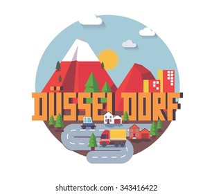 Dusseldorf in germany is Beautiful city to visit on holiday, vector cartoon illustration