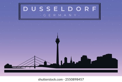 Dusseldorf, Germany.  City skyline. Silhouettes of buildings. Vector on the background of the starry sky