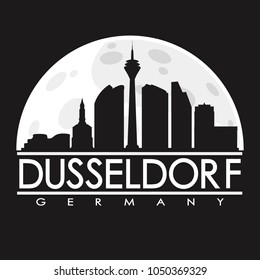 Dusseldorf Germany Full Moon Night Skyline Silhouette Design City Vector Art