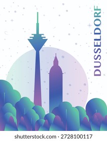 Dusseldorf, Germany gradient futuristic poster. Vector landmark abstract silhouette graphic for brochure, vertical page, booklet, cover