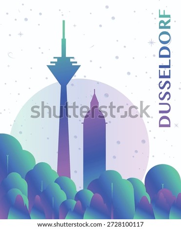 Dusseldorf, Germany gradient futuristic poster. Vector landmark abstract silhouette graphic for brochure, vertical page, booklet, cover