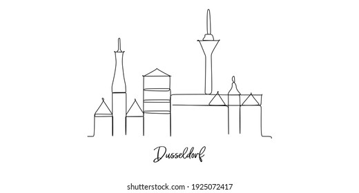 Dusseldorf Germany landmark skyline - Continuous one line drawing