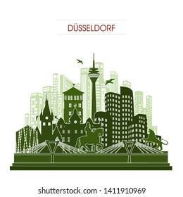 Dusseldorf Germany Skyline Silhouette Wall Decal green- Landmark Vector Background Monuments Landmarks - Germany Travel Vacation Tourism Weekend For Website Banner Logo Flyer