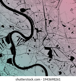 Dusseldorf, Germany - Urban Vector City Map With Parks, Rail And Roads, Highways, Minimalist Town Plan Design Poster, City Center, Downtown, Transit Network, Street Blueprint