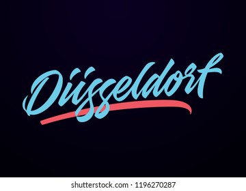 Dusseldorf hand made calligraphic lettering in original style. European city typographic script font for prints, advertising, identity. Hand drawn touristic art in high quality. Travel and adventure