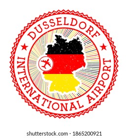 Dusseldorf International Airport stamp. Airport logo vector illustration. Dusseldorf airport with country flag.
