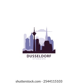 Dusseldorf logo with skyline, cityscape retro vector icon. Germany city horizon, facade, travel logotype