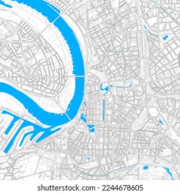 Dusseldorf, North Rhine-Westphalia, Germany high resolution vector map with editable paths. Bright outlines for main roads. Use it for any printed and digital background. 