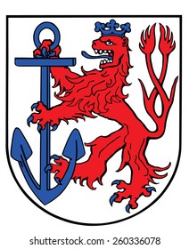 Dusseldorf, North Rhine-Westphalia state, Germany. Original Dusseldorf city flag vector, Germany. Coat of arms, seal, emblem or national heraldic symbol.