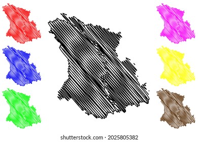 Dusseldorf region (Federal Republic of Germany, State of North Rhine-Westphalia, NRW, Landschaftsverband Rhineland) map vector illustration, scribble sketch Dusseldorf map