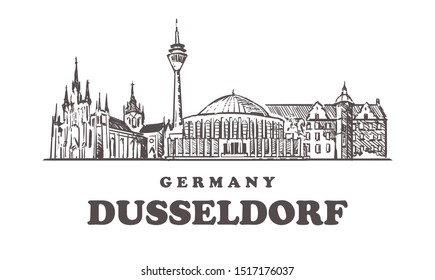 Dusseldorf sketch skyline. Dusseldorf, Germany hand drawn vector illustration. Isolated on white background. 