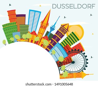 Dusseldorf Skyline with Color Buildings, Blue Sky and Copy Space. Vector Illustration. Business Travel and Tourism Concept with Historic Architecture. Dusseldorf Germany Cityscape with Landmarks. 