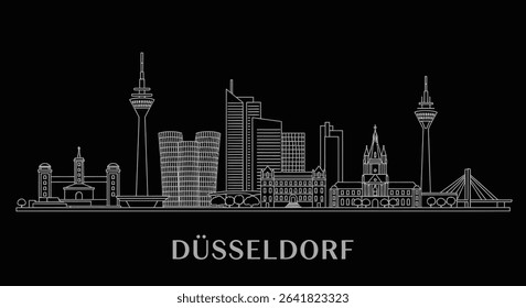 Dusseldorf Skyline with Germany Outline on black.