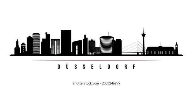 Dusseldorf skyline horizontal banner. Black and white silhouette of Dusseldorf, Germany. Vector template for your design. 