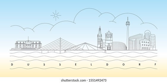 Dusseldorf or Düsseldorf skyline minimal linear vector illustration and typography design, Germany