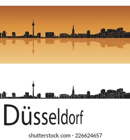 Dusseldorf skyline in orange background in editable vector file