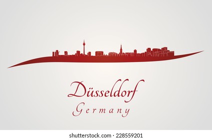Dusseldorf skyline in red and gray background in editable vector file