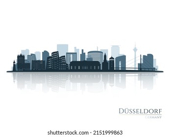 Dusseldorf skyline silhouette with reflection. Landscape Dusseldorf, Germany. Vector illustration.