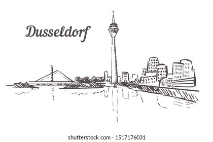 Dusseldorf skyline sketch. Dusseldorf  hand drawn illustration isolated on white background.