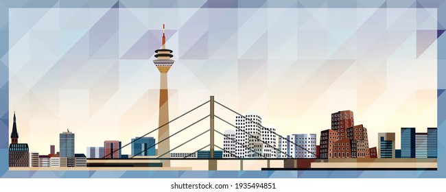 Dusseldorf skyline vector colorful poster on beautiful triangular texture background