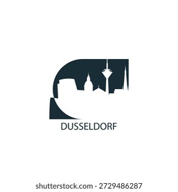 Dusseldorf vector icon with skyline, panoramic view, outlook shape. Germany city landmarks logo concept. Flat isolated graphic, badge