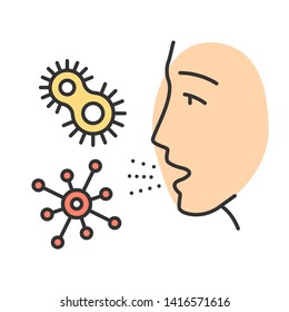 Dust allergy color icon. Allergic reaction to bacteria. Pathogen inhalation. Protozoan diseases. Colds. Respiratory infections in air. Body reaction to allergens. Isolated vector illustration