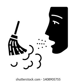 Dust allergy glyph icon. Allergic reaction of immune system. Man breathes house dust.  