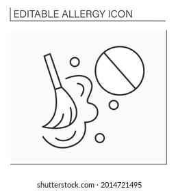 Dust allergy line icon. Terrible allergy reaction on fug during cleaning and sweeping.Healthcare concept. Isolated vector illustration. Editable stroke