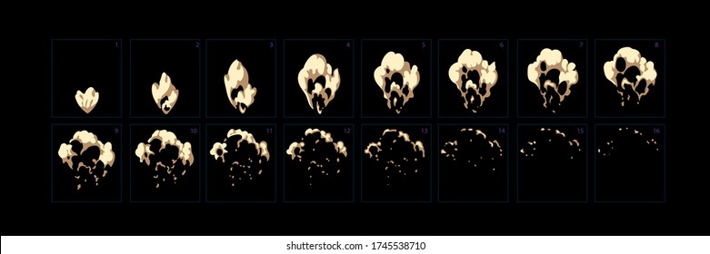 Staubbelebungseffekt. Staub zerbrochen sprite Blatt für Spiel, Cartoon, Video, Animation oder Bewegung. Fream von Fream klassische Animation. Vektor