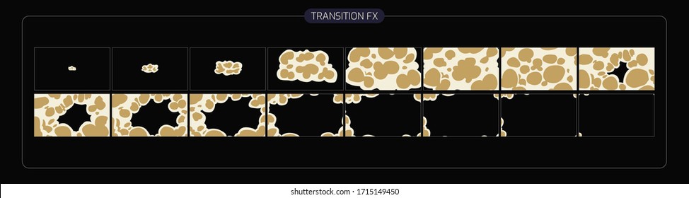 Dust Animation Transitions Effect. Transition fx Sprite Sheet for Video games, cartoon or animation and motion design. Dust scene transition . eps 10 vector illustration.