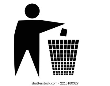 dust bin with a man throwing some waste icon