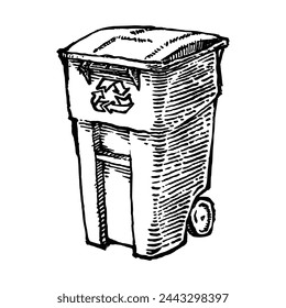 Cubo de polvo, lata de basura, dibujado a mano ilustración vectorial