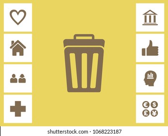 Dust Bin, Trash Can or Recycle Bin  Icon With Bonus Icons. Eps-10.