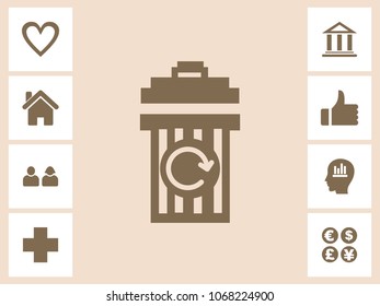 Dust Bin, Trash Can or Recycle Bin  Icon With Bonus Icons. Eps-10.