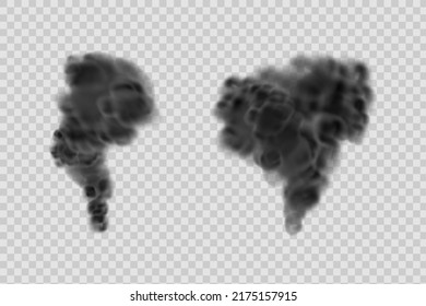 Dust Black Cloud With Dirt,cigarette Smoke, Smog, Soil And Sand  Particles. Realistic Vector Isolated On Transparent Background. Concept House Cleaning, Air Pollution,big Explosion.