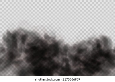 Dust black cloud with dirt,cigarette smoke, smog, soil and sand  particles. Realistic vector isolated on transparent background. Concept house cleaning, air pollution,big explosion.