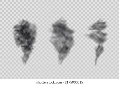 Dust Black Cloud With  Dirt,cigarette Smoke, Smog, Soil And Sand  Particles. Realistic Vector Isolated On Transparent Background. Concept House Cleaning, Air Pollution,big Explosion.