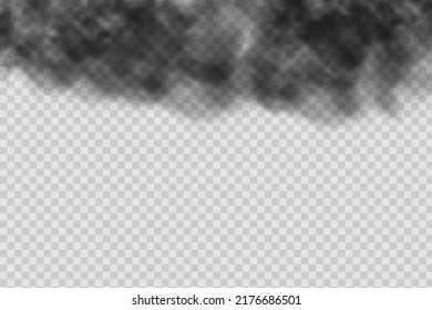 Dust Black Cloud With Dirt,cigarette Smoke, Smog, Soil And Sand  Particles. Realistic Vector Isolated On Transparent Background. Concept House Cleaning, Air Pollution,big Explosion.