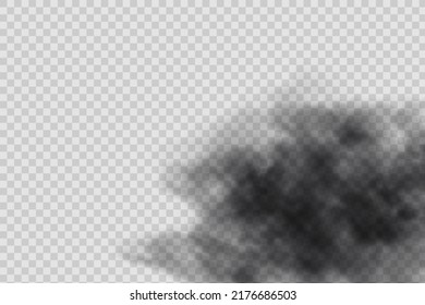 Dust black cloud with dirt,cigarette smoke, smog, soil and sand  particles. Realistic vector isolated on transparent background. Concept house cleaning, air pollution,big explosion.