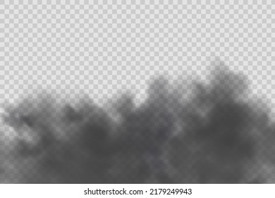Dust black cloud with dirt,cigarette smoke, smog and soil. Realistic vector isolated on transparent background. Concept house cleaning, air pollution,big explosion.
