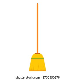 Dust broom. Classic besom to clean the floor. Housework equipment to clean home. Housekeeping and domestic object. Maid. Broomstick. Yellow and orange. Vector design.