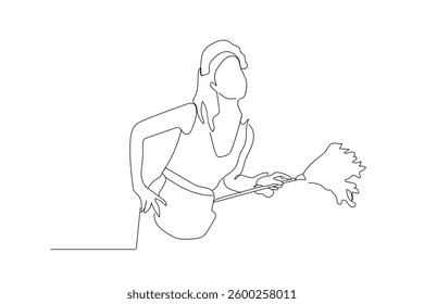 Dust brush hand drawn linear. A tool for dry cleaning of dirt from the house. Laundry room. Vector outline.  Woman, house, home, service, hygiene, cleaner. Hand made vector not Al