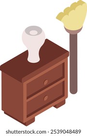 dust cleaning with a dry microfiber brush isometric concept, vector icon design, Housekeeping symbol, Home cleaning sign, Janitorial and Sanitation stock illustration