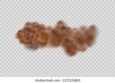 Dust cloud with dirt,cigarette smoke, smog, soil and sand  particles. Realistic vector isolated on transparent background. Concept house cleaning, air pollution,big explosion,desert sandstor