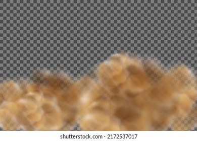 Dust cloud with dirt,cigarette smoke, smog, soil and sand  particles. Realistic vector isolated on transparent background. Concept house cleaning, air pollution,big explosion,desert sandstorm.
