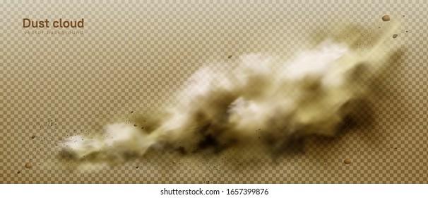 Dust cloud, dirty brown smoke, heavy thick smog with motes sand and soil particles isolated on transparent background. Thunderstorm, air pollution element, Realistic 3d vector illustration, clip art