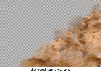 Staubwolke oder trockener Sand fliegen , Straßenstaubwolke mit Partikel mit Schmutz, Zigarettenrauch, Smog, Boden und Sand-Teilchen. Realistische Vektorgrafik einzeln auf transparentem Hintergrund. 
